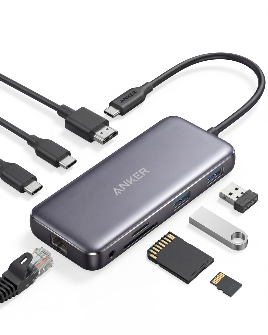 Anker 555 USB-C Hub (8-in-1) PowerExpand USB-C Adapter, 100W Power Delivery, 4K 60Hz HDMI, 10Gbps US