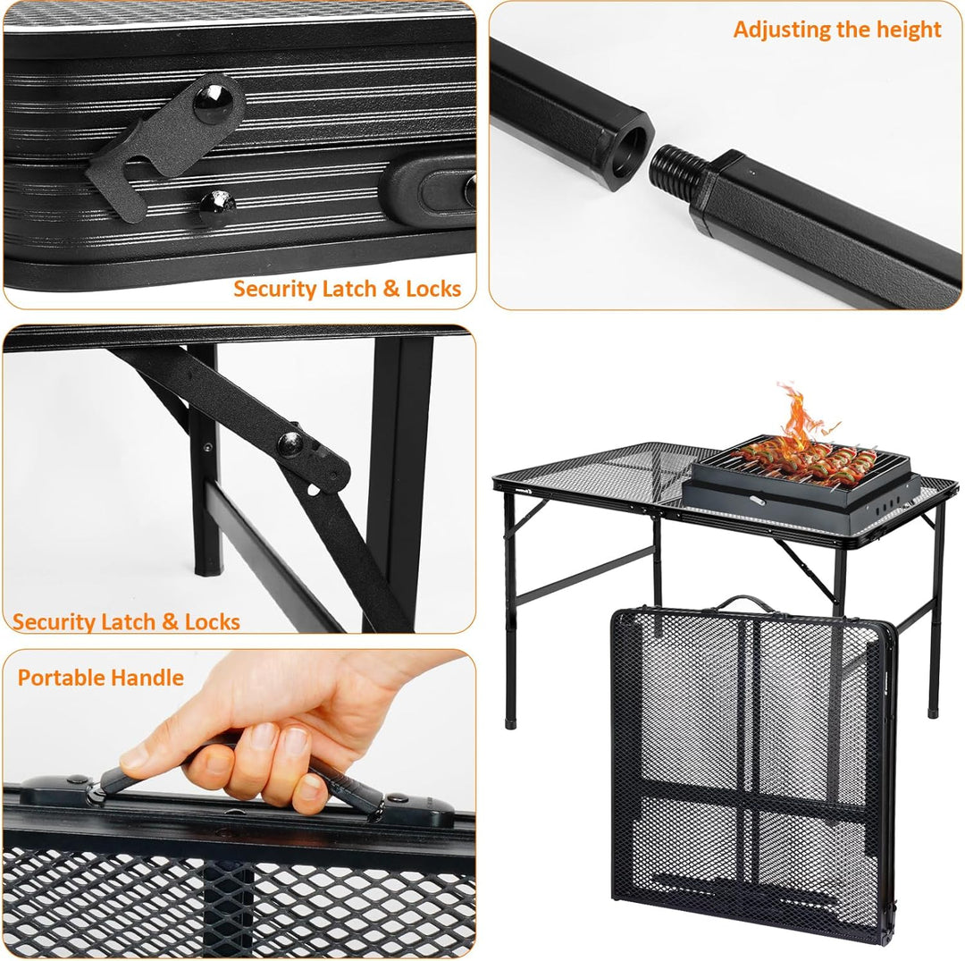 E EASTSTORM Campingtisch Klappbar 120×60cm，Gartentisch，Grilltisch mit Metallgitterplatte，Leicht und