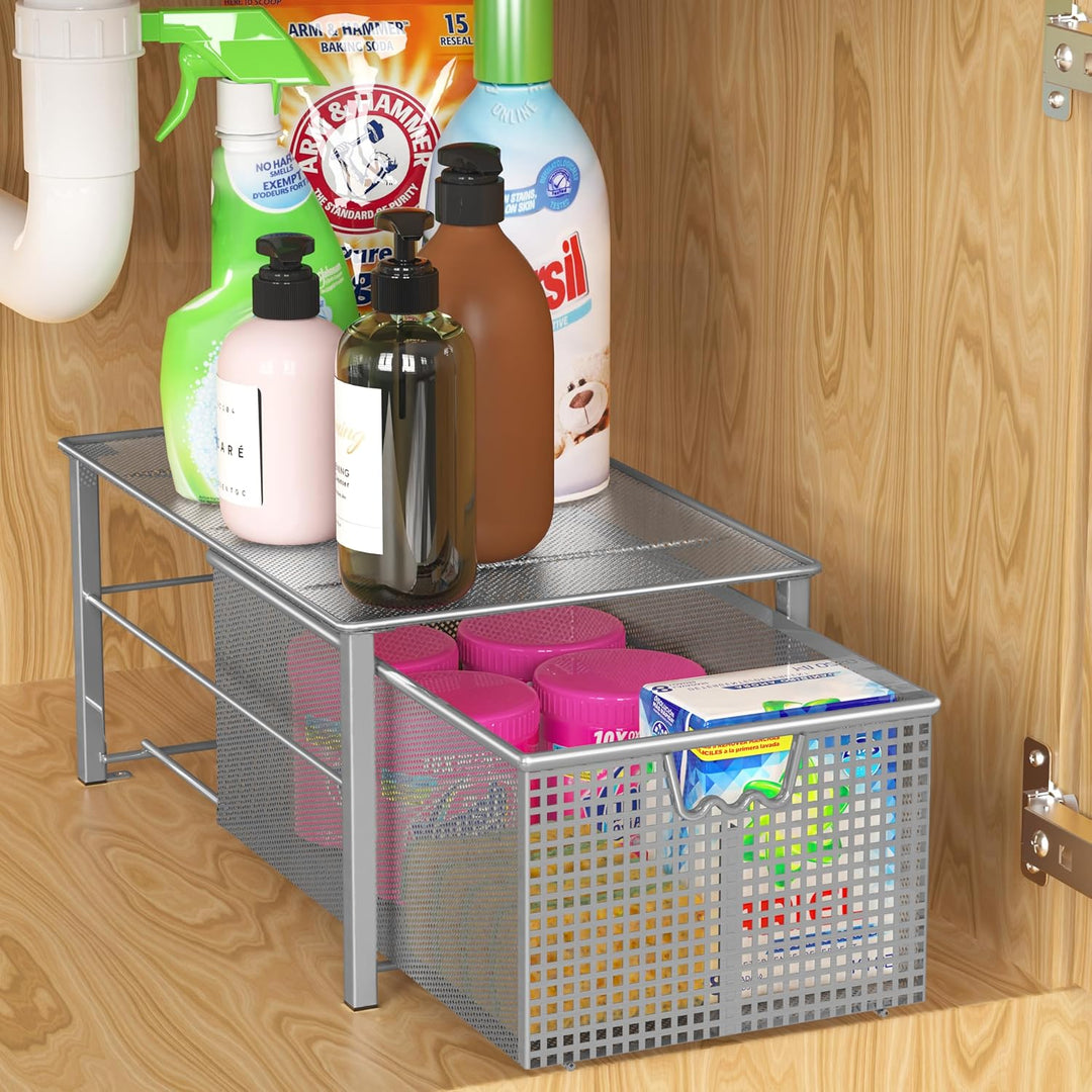 DecoBros Mesh Cabinet Basket Organizer, silber (gross 10.6 x 16 x 7.8) Large - 10 x 15.8 x 7.5, Larg