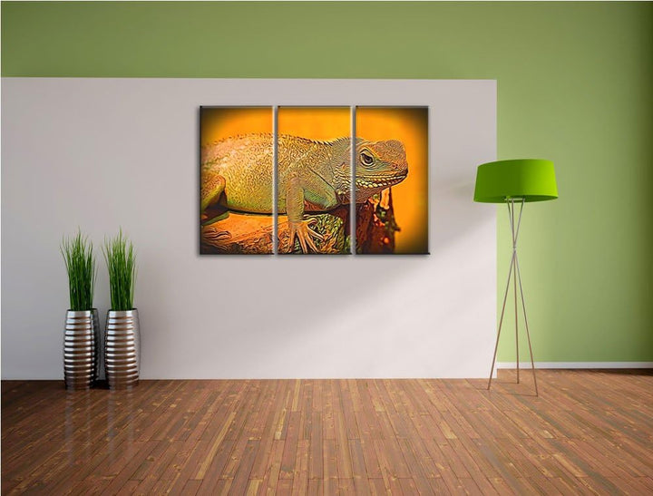 kleine grüne Eidechse NewArt 3-Teiler Leinwandbild 120x80 Bild auf Leinwand, XXL riesige Bilder fert