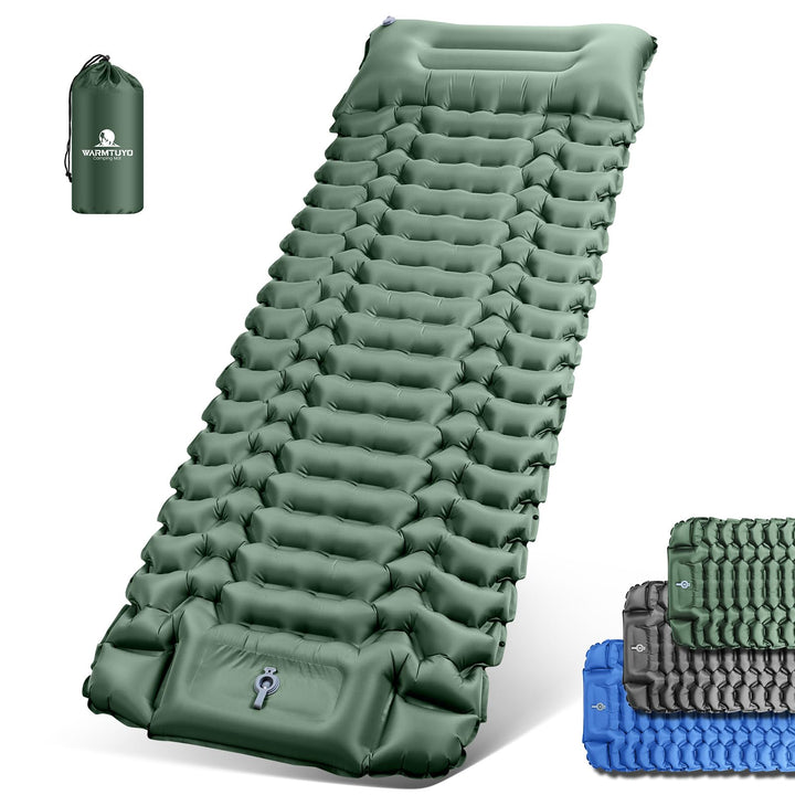 WARMTUYO Isomatte Camping, Ultraleicht Camping Aufblasbare Matratze mit Fusspresse Pumpe und Kopfkis