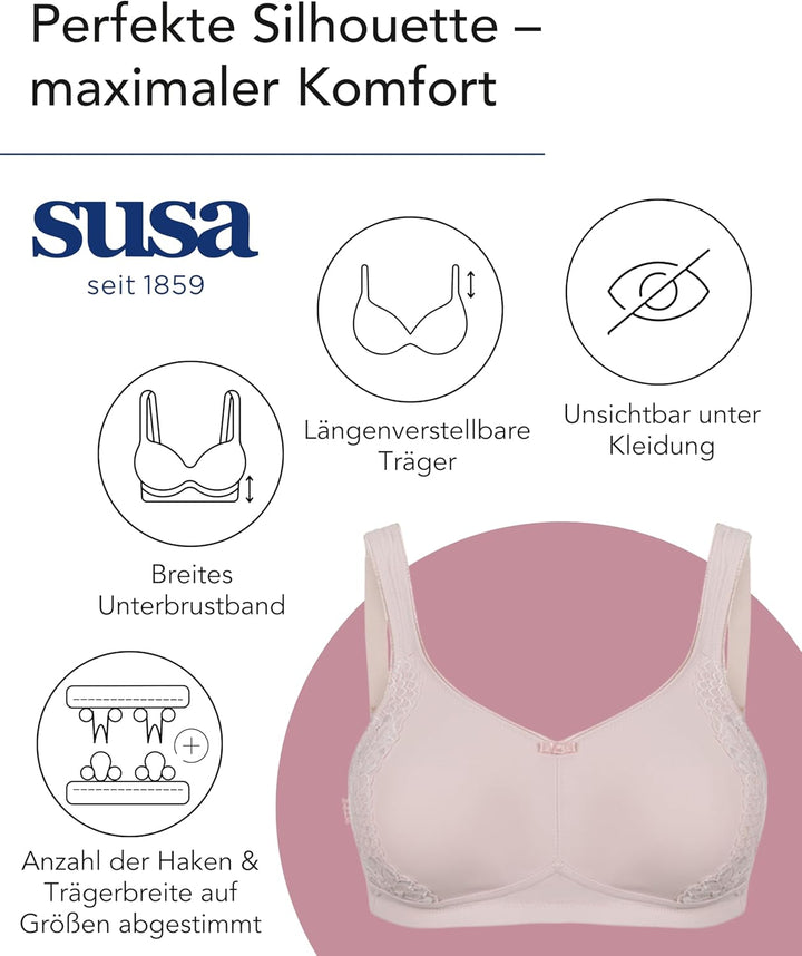 SUSA BH ohne Bügel I Minimizer BH mit seitlich am Cup angebrachter Spitze I Bügelloser BH mit breite