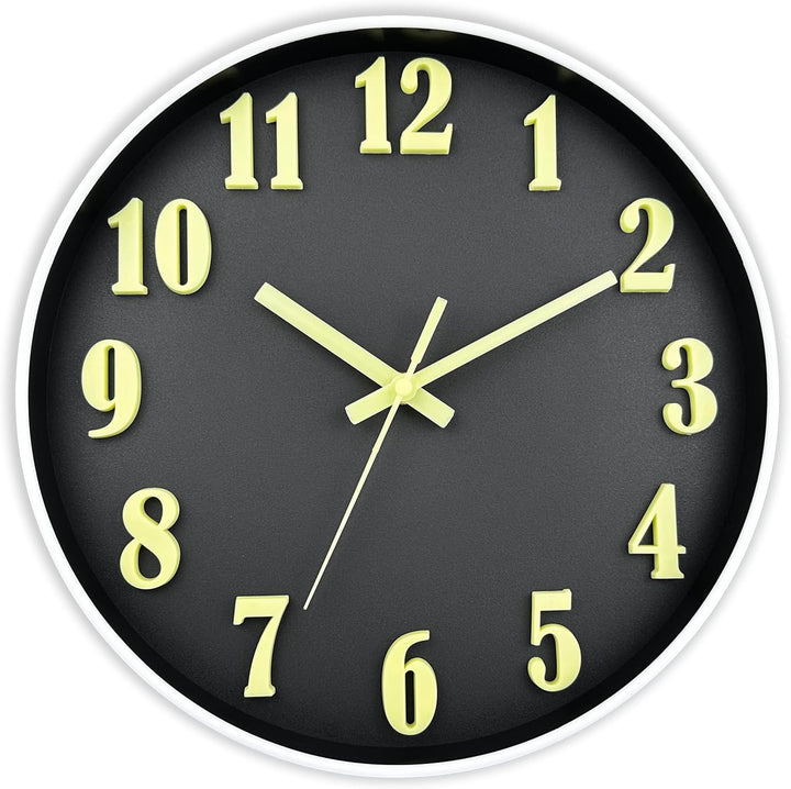 DIYZON 3D Schriftart Leuchtende Wanduhr, Geräuschlos, Nicht tickend, 30 cm, Nachtlicht-Wanduhren, Ba