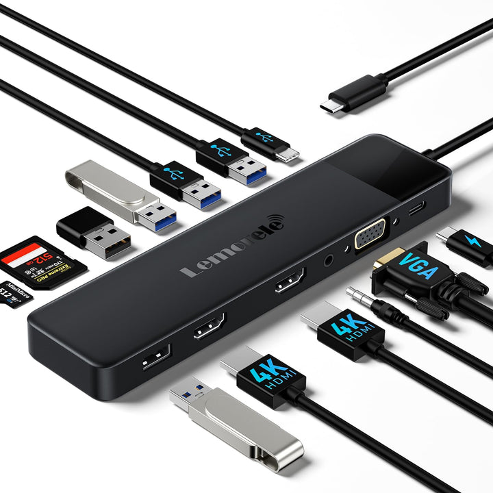 𝟐𝟎𝟐𝟒 𝐔𝐩𝐠𝐫𝐚𝐝𝐞 Docking Station USB C Hub 3*Display- 14 in 1, Lemorele USB C Dock 2 HDMI Adapter 4K, 3