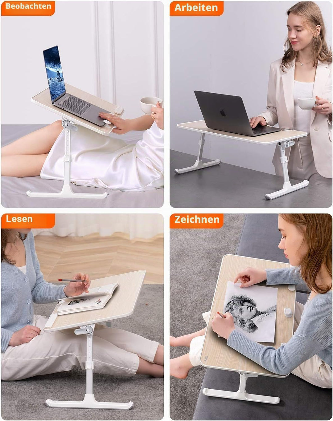 Tisch, laptoptisch, SAIJI Laptop Ständer,Frühstückstablett, 5 Höhen, 4 Winkel, Stabiler Klapptisch f