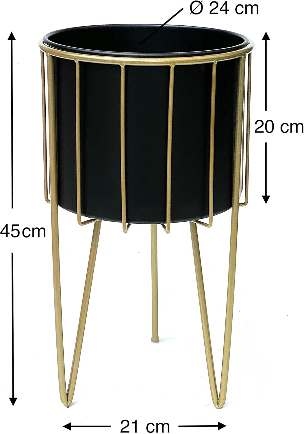 DanDiBo Blumenhocker mit Topf Metall Gold Schwarz Rund L 45 cm Blumenständer 96039 Blumensäule Moder