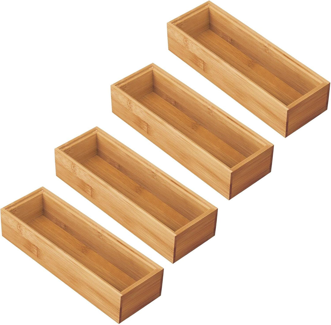 mDesgn 4er-Set Aufbewahrungsbox für Schreibtisch und Schublade – rechteckige Schubladenbox aus Bambu