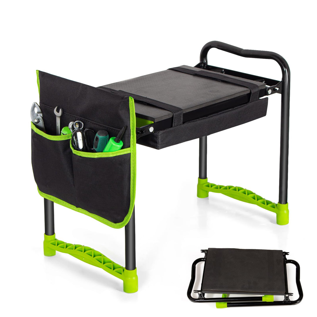 Todeco Gartenhocker Kniebank mit 2 Arten von Kissen und Gartenwerkzeug Tasche, Gartenhelfer Kniehilf