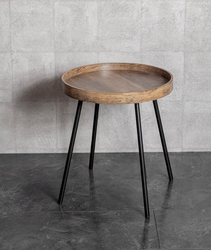HAKU Möbel Beistelltisch, MDF, eiche, schwarz, Ø 40 x H 45 cm, Eiche, Schwarz