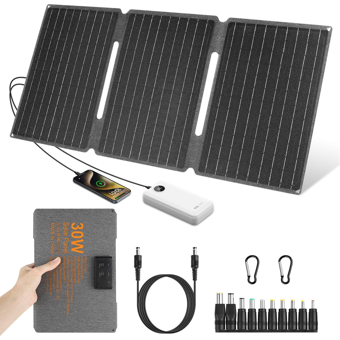 【Solar Ladegerät 30W 18V Kit】 KWODE 30W Solarpanel Faltbar Camping Tragbares, ETFE IP67 Faltbares So