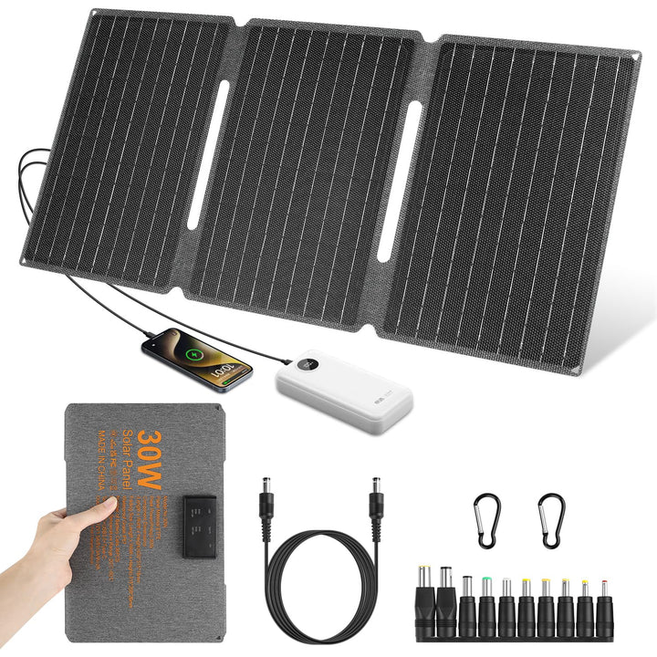 【Solar Ladegerät 30W 18V Kit】 KWODE 30W Solarpanel Faltbar Camping Tragbares, ETFE IP67 Faltbares So