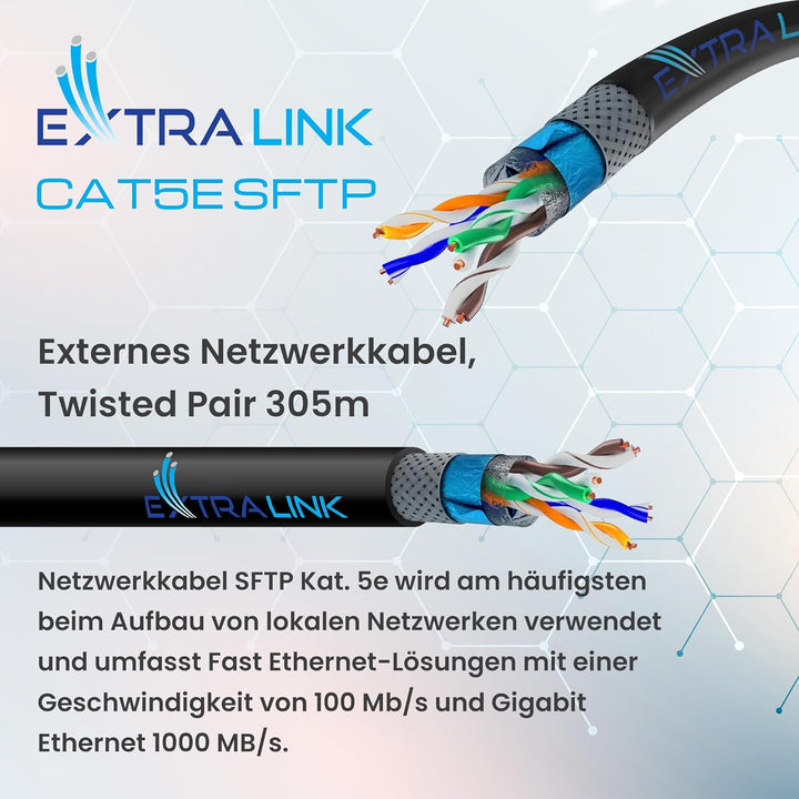 EXTRALINK CAT 5E SFTP SF/UTP Outdoor Ethernet Kabel 305 METER Extern Twisted Pair Internet Kabel LAN