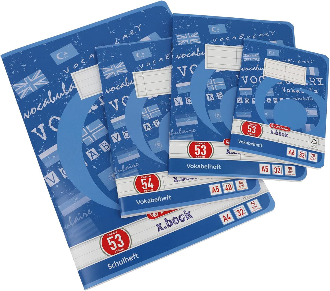 Herlitz Vokabelheft x.book A4, Lineatur 53, 32 Blatt, 5 Stück