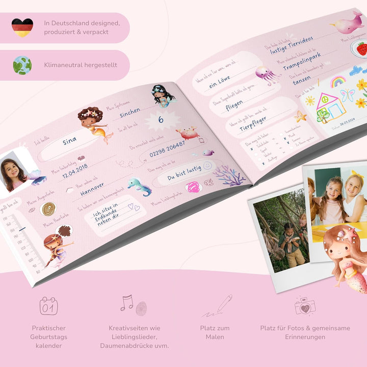 MeinBaby123® Freundebuch für Kinder, Freundschaftsbuch, Freundebuch Kindergarten, Freundebuch Schule