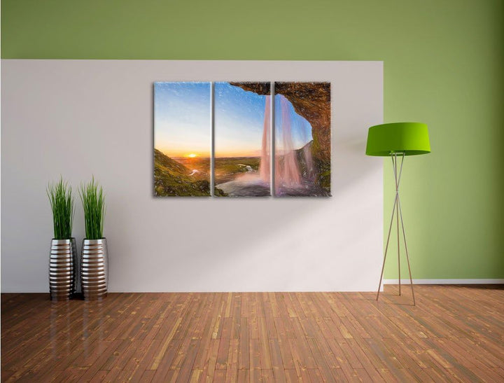 Pixxprint Grossartiger Wasserfall als Leinwandbild/Grösse: 3 Teilig (120x80) cm/Wandbild/Kunstdruck/