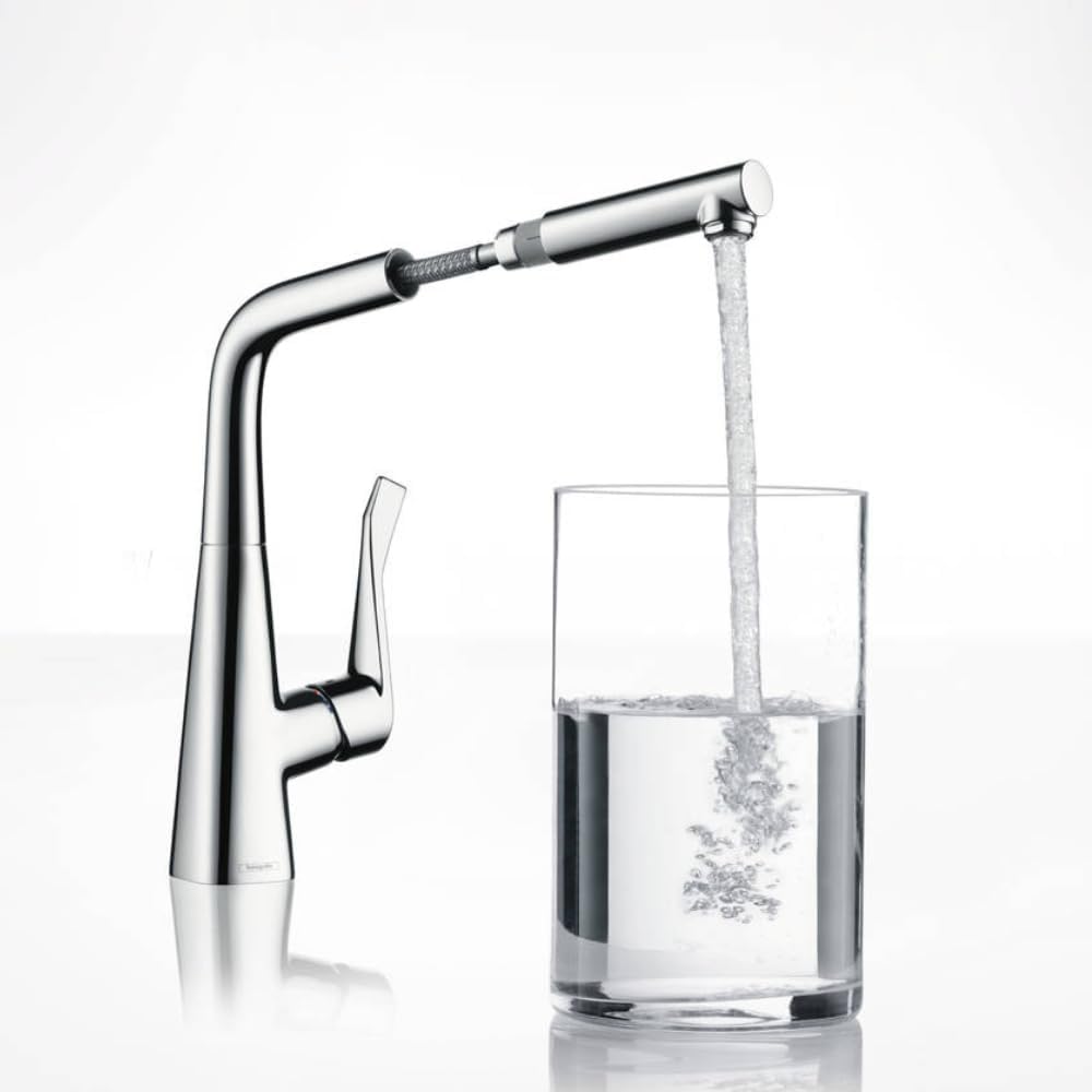 hansgrohe Metris Einhebel-Küchenarmatur, Komfort-Höhe 320mm mit ausziehbarem und schwenkbarem Auslau