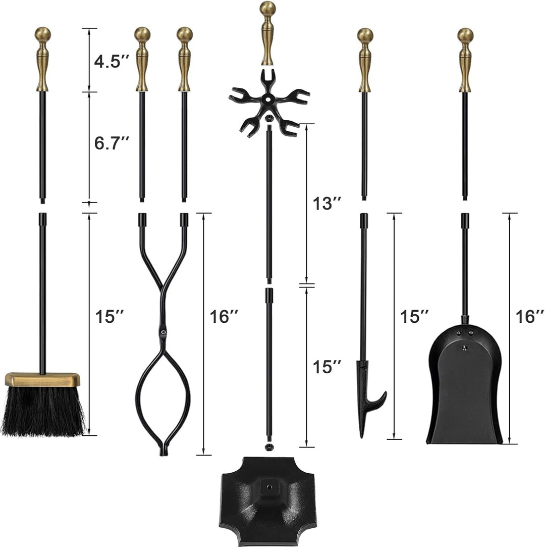 Amagabeli 5 Stück Kaminwerkzeuge Sets Messinggriffe Schmiedeeisen Set und Halter Indoor Outdoor Feue