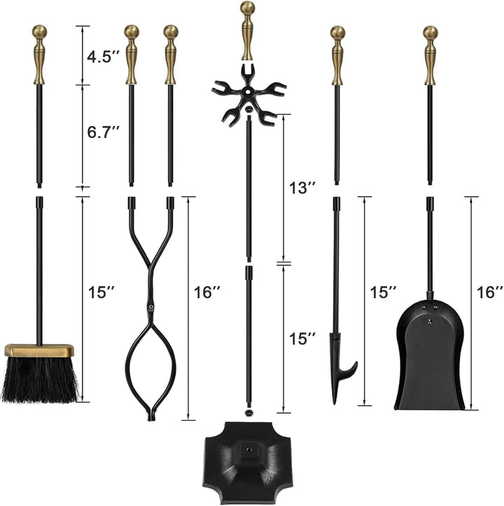 Amagabeli 5 Stück Kaminwerkzeuge Sets Messinggriffe Schmiedeeisen Set und Halter Indoor Outdoor Feue