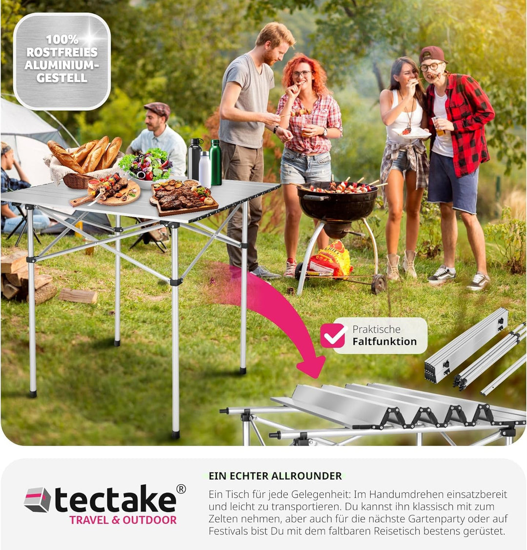 tectake® Camping Klapptisch, 70x70x70 cm, Kleiner Gartentisch, Beistelltisch, Balkontisch, Campingti