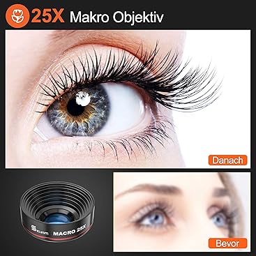 Selvim Handy Objektiv Linse Kit Lens Set 22X Teleobjektiv, 25X Makro Objektiv, 0,62X Weitwinkel, 235