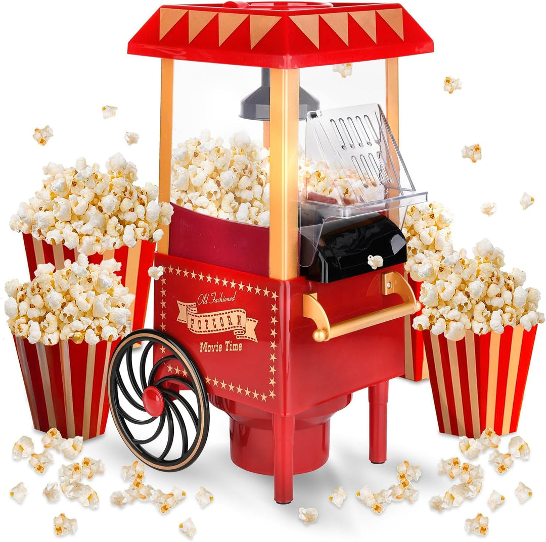 Popcornmaschine mit Heissluft + Dosierer und Behälter – ohne Fett und ohne Öl – Popcorn-Maschine Hau