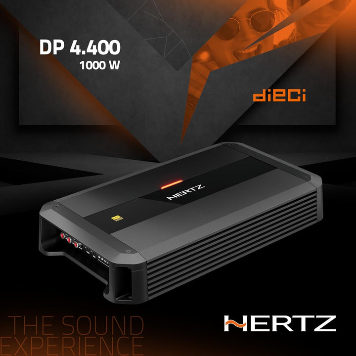 Hertz Dieci Power DP 4.400 – 4-Kanal Class-AB-Verstärker für Autos, 4x125W an 2 Ohm, ideal für Mehrw