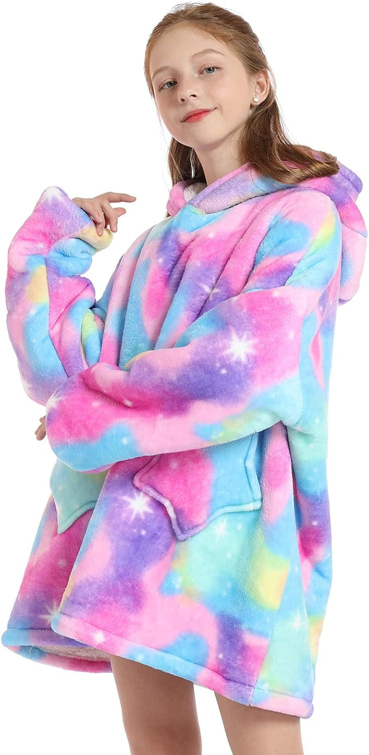 Kinder Oversized Decke Hoodie, Cute Animal Sherpa Fleece Tragbare Decke Hoodie für Kinder Teen, Fluf