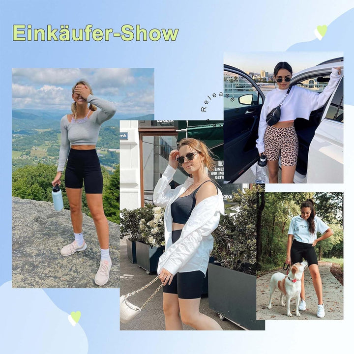 TNNZEET Radlerhose Damen Hohe Taille Kurze Sporthose Blickdicht Shorts für Yoga Gym Taschen L-XL Sch