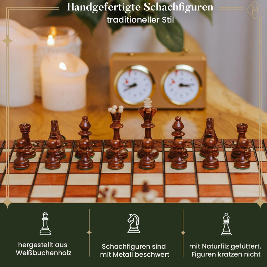 Grossen Senator 41cm x 41cm / 16" aus Holz Schachspiel. Ornamente auf Schach verbrannt Board und Sch