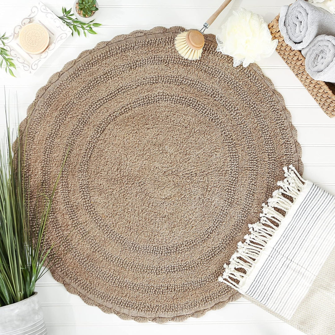 DII Crochet Collection Wende-Badematte, rund, 69,8 cm Durchmesser, Stein Round, 27.5" Diameter Stein