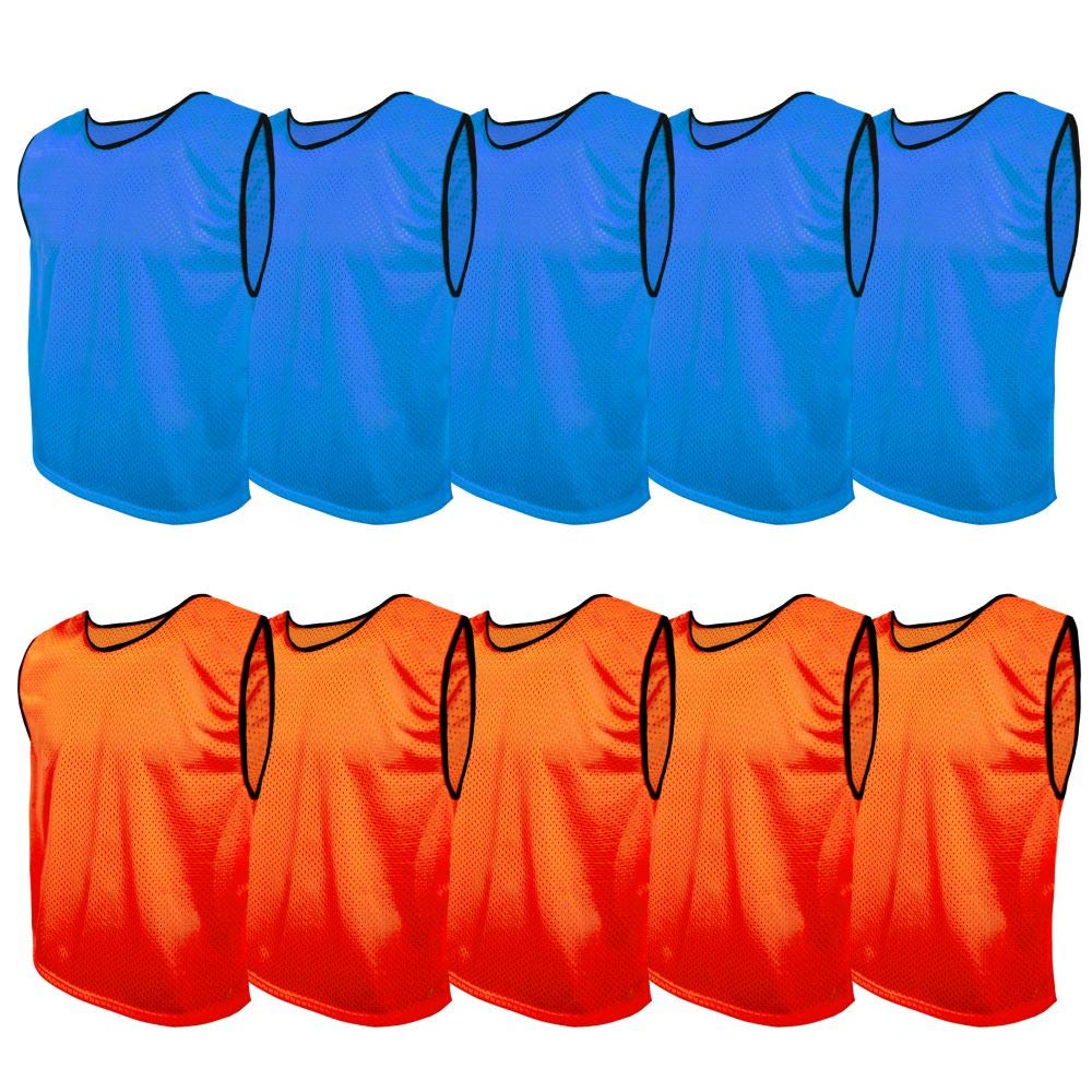 SPORTSBIBS Fussball Leibchen Set 10 Stück: 2 Farben - 5 von jeder Farbe, für Kinder und Erwachsene,