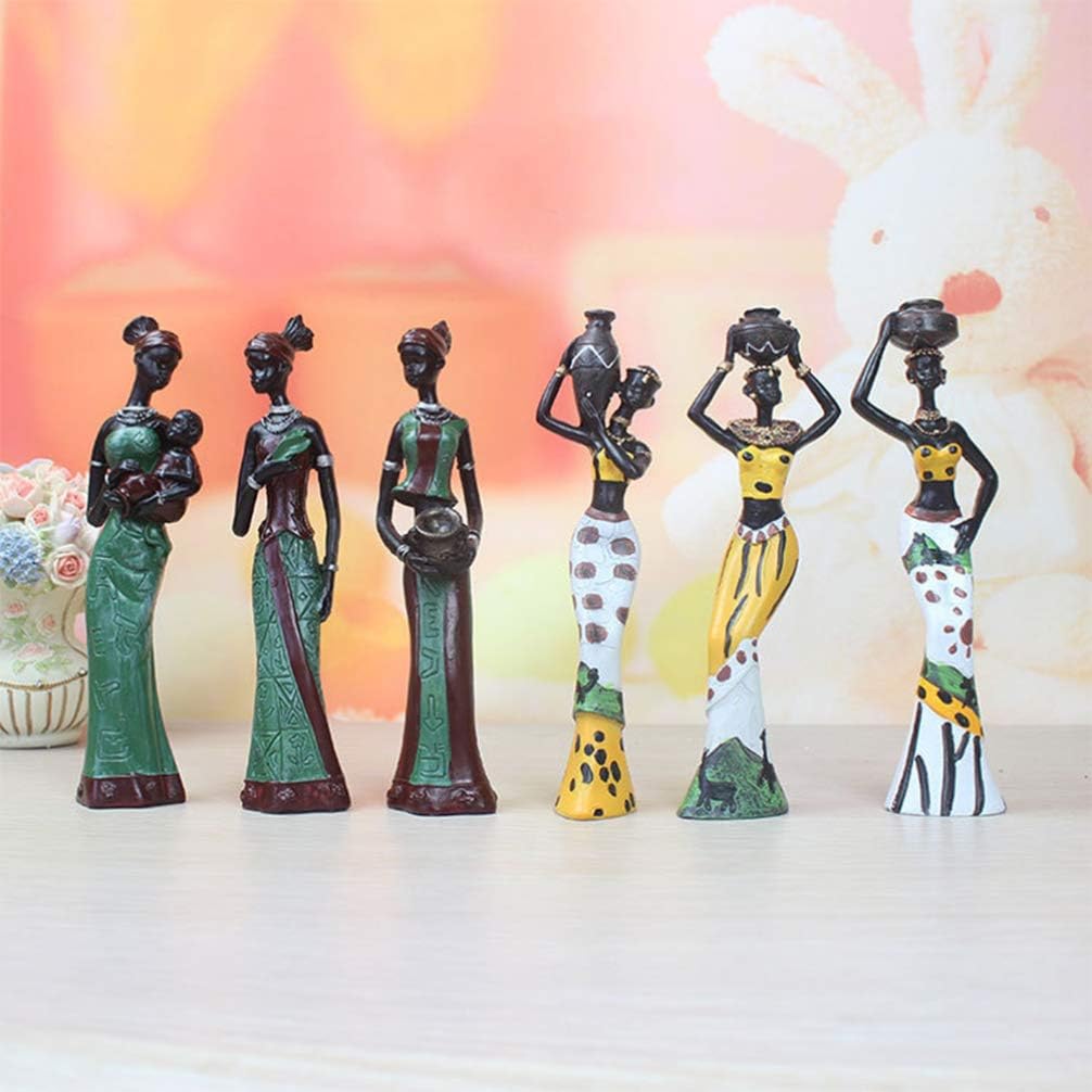 Supvox 3PCS African Women Resin Crafts Modern Statue Sculpture Elegant Figurines Creative Table Orna