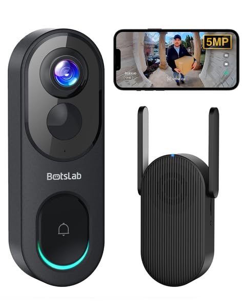 BOTSLAB Kabellose Video-Türklingel Akku, 5MP WLAN Türklingel mit Kamera, 180° Weitwinkel, 210-Tage-A