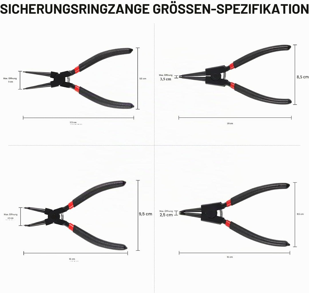 DOCAS 4 Stück Sprengringzangen Set,175mm interne/externe Sicherungsringzange Sprengringzange für Rin