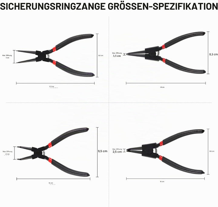 DOCAS 4 Stück Sprengringzangen Set,175mm interne/externe Sicherungsringzange Sprengringzange für Rin