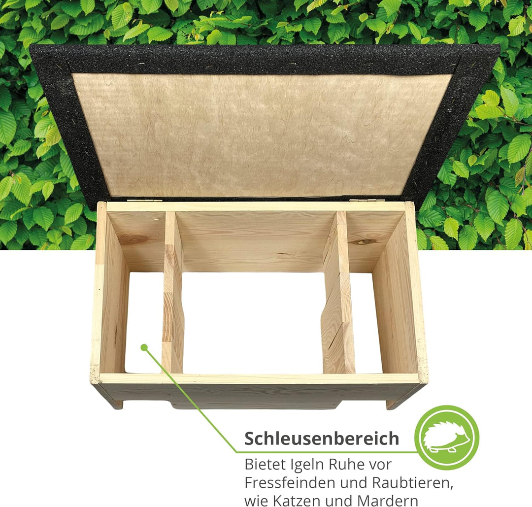 GARTENETAGE Igelfutterhaus ohne Boden aus Massiv-Holz/Igelhaus Winterfest, Katzensicher/Igelfutterha