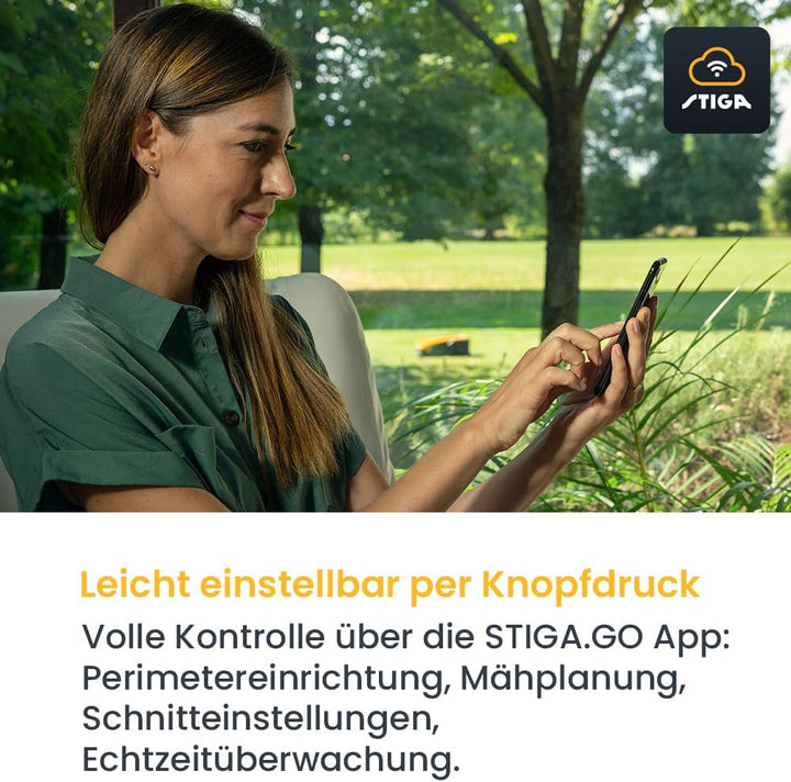 STIGA A750 AutonomerRasenmäher Roboter. Mähroboter ohne Begrenzungskabel (max. 900m²). App-Steuerung