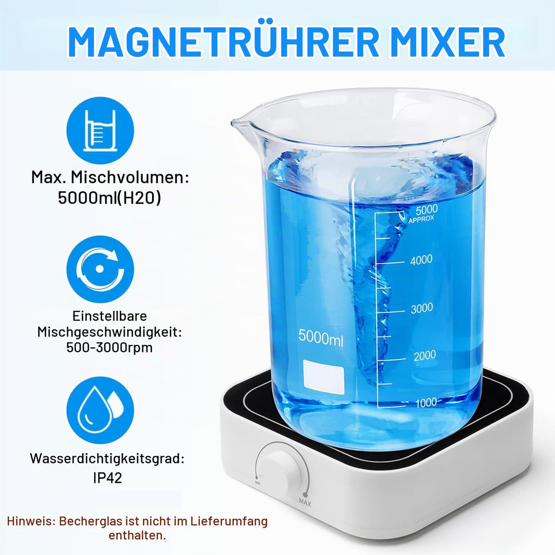 PRECIPETTE Magnetrührer 500-3000UpM 5L Labor Magnetic Stirrer Mixer Labor Rührer 145mm 5000ml mit 1