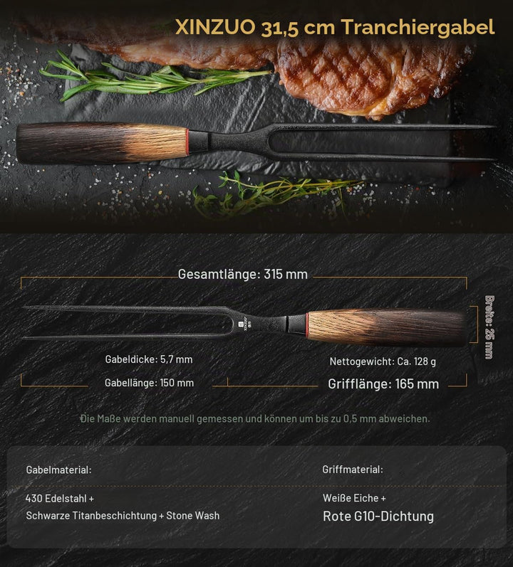 XINZUO Fleischgabel 31,5cm Tranchiergabel 430 Edelstahl -Serviergabel Steakgabel professioneller mul