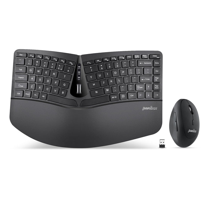 Perixx PERIDUO-606 Wireless Mini Ergonomic Keyboard with Portable Vertical Mouse - Adjustable Palm R
