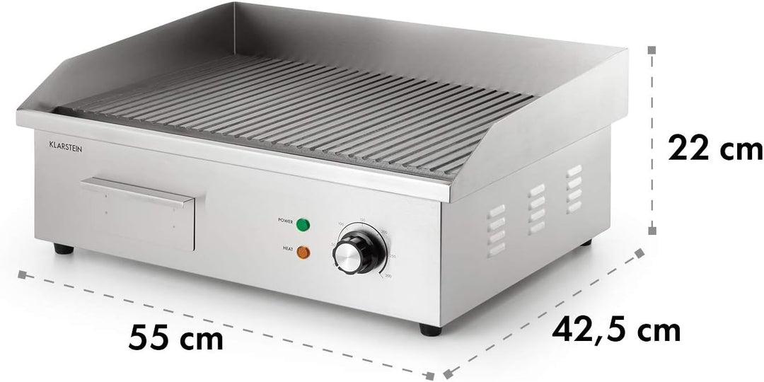 Klarstein Elektrogrill, Grillplatte, Elektrische Grillplatte, Tischgrill, Elektrogrill aus Edelstahl
