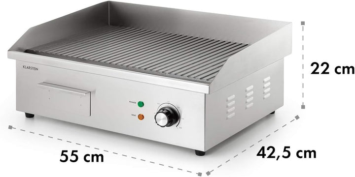Klarstein Elektrogrill, Grillplatte, Elektrische Grillplatte, Tischgrill, Elektrogrill aus Edelstahl
