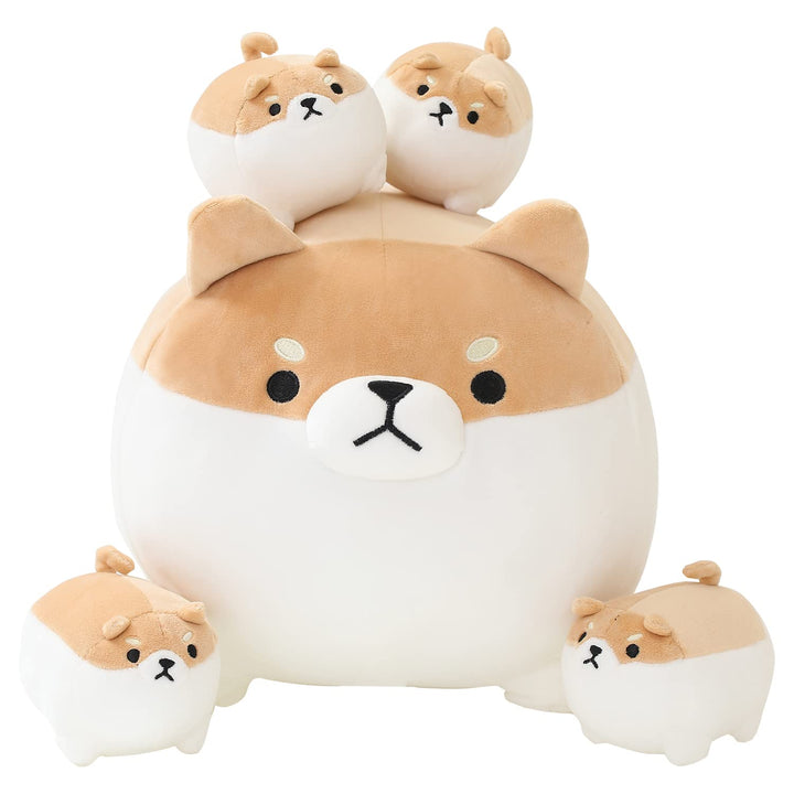 SQEQE Stuffed Animal Shiba Inu Plush Toy with 4 Baby Shiba Inu Plushies in her Tummy, Stuffed Cotton