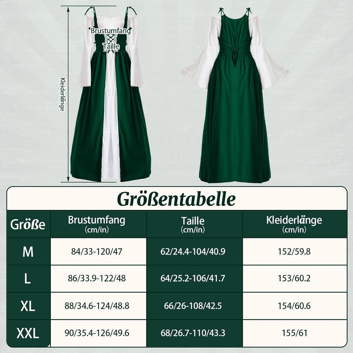 Pianocean Mittelalter Kleidung Damen, Renaissance Kleid, Gothic Kleid，Renaissance Mit Kapuze Langarm