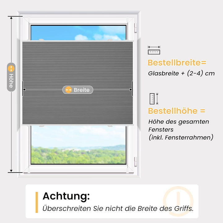Wabenplissee ohne Bohren Verdunkelung Thermo Plissee Klemmfix, Grau-weiss 45x110cm(BxH), 100% Blickd