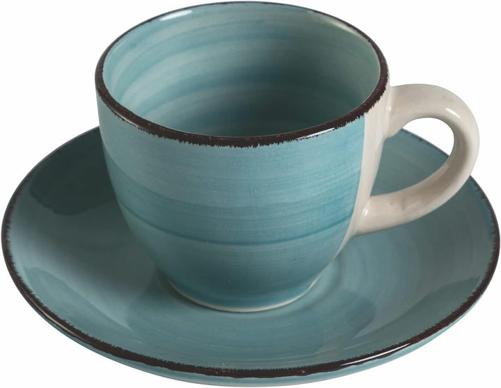 Villa d'Este Home Tivoli 6er Set Kaffeetassen 90 ml mit Untertasse aus Steingut, Baita Acqua