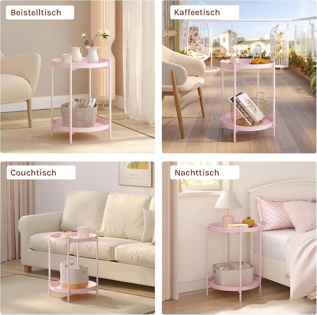 WOLTU Beistelltisch rund, Couchtisch mit Stauraum, 2 abnehmbare Tabletts, Wohnzimmertisch Nachttisch