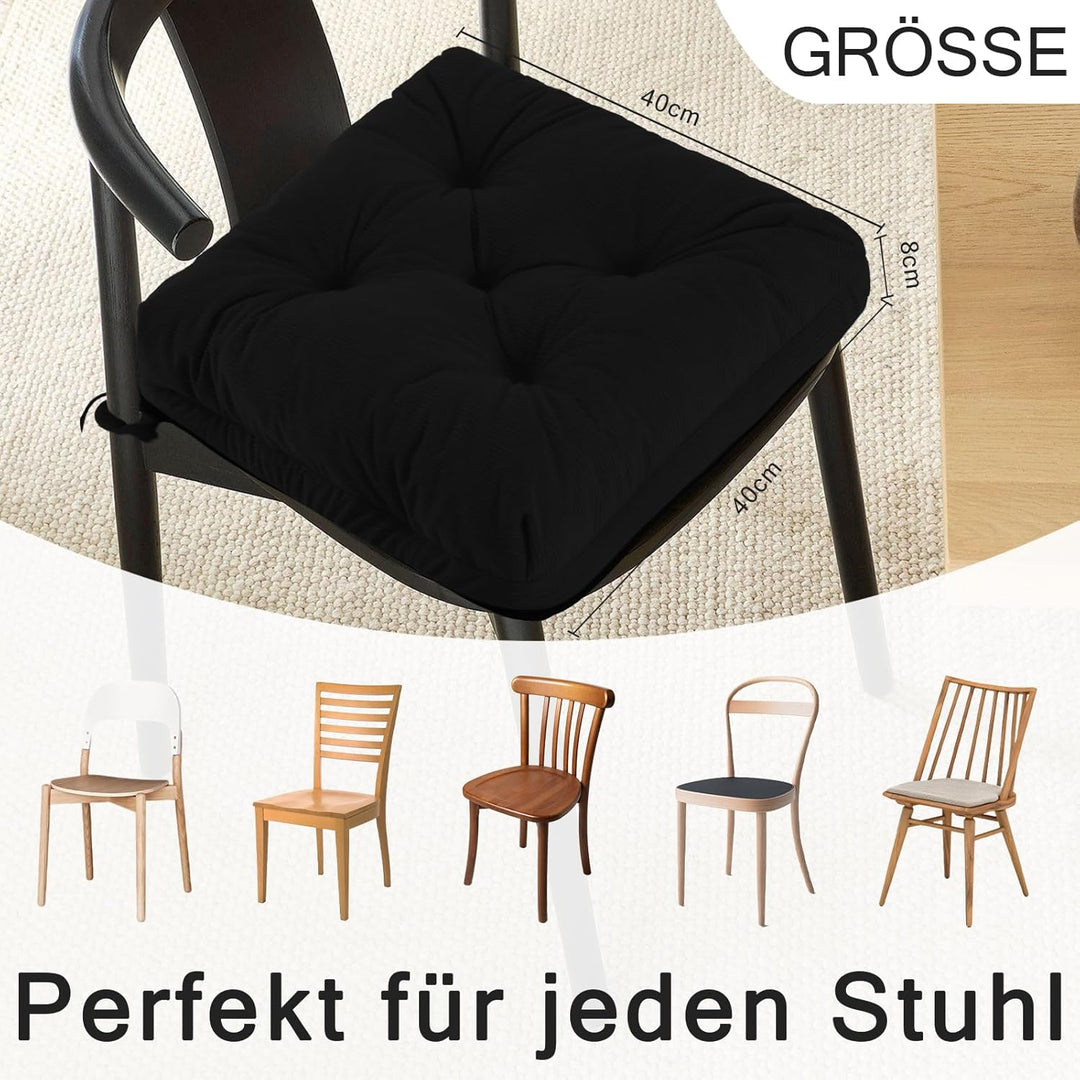 Sitzkissen, 2er Set Stuhlkissen aus Cordstoff, Memory Foam mit Doppel-Layer Design, Befestigungsriem