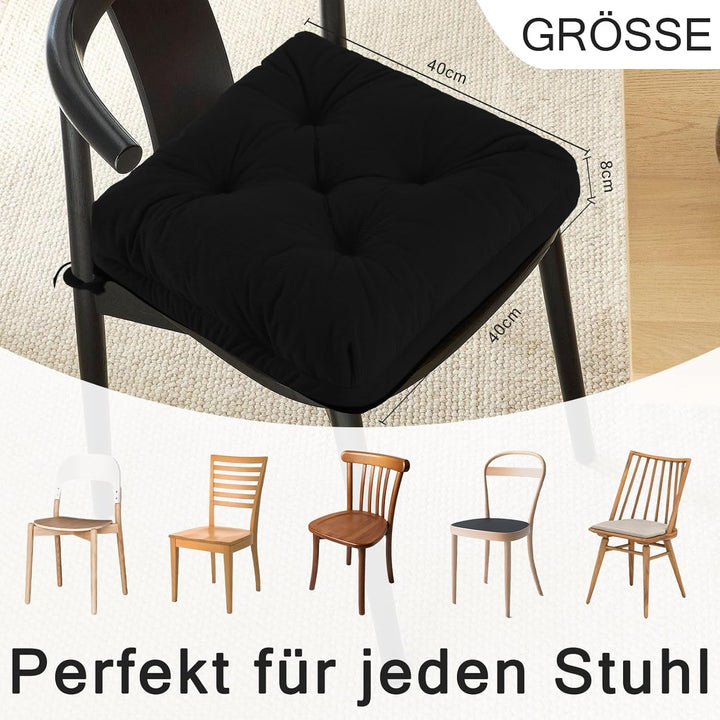 Sitzkissen, 2er Set Stuhlkissen aus Cordstoff, Memory Foam mit Doppel-Layer Design, Befestigungsriem