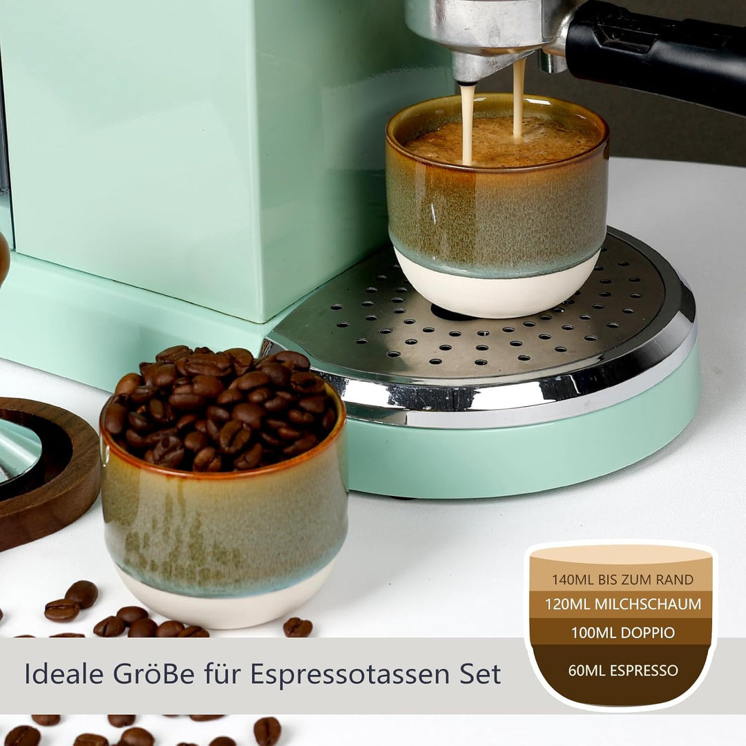 NOVAJOY | Espressotassen Set | 4-teilig | 140 ml | Mini-Espressotasse - Handgefertigt dickwandigem |